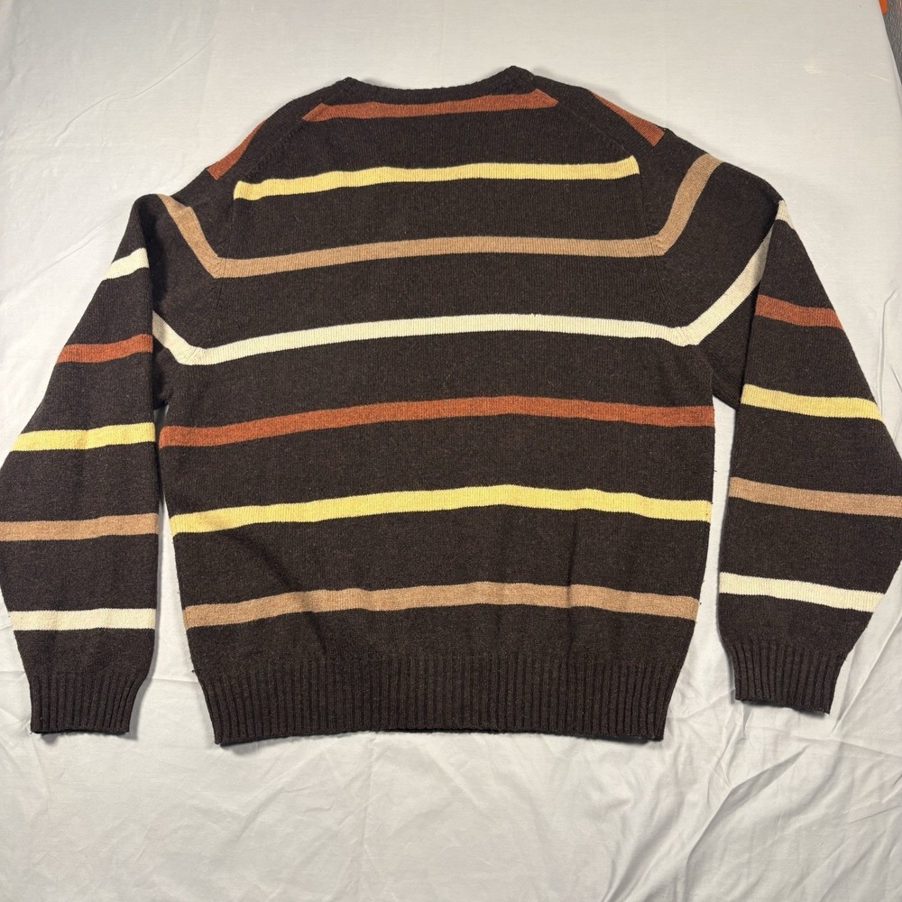 Jos A Bank 80% Lambswool Sweater Mens XL Brown Stripe V Neck Grandpa Core Preppy - Picture 4 of 8